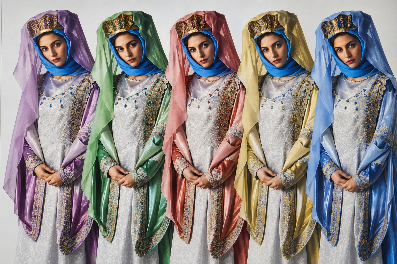 Five Ornate Costume Color Variations